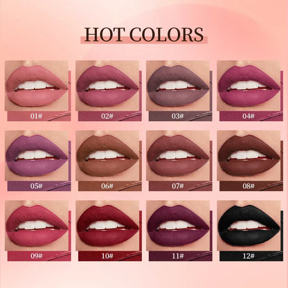 24-hour long-lasting 12-color matte velvet lip gloss